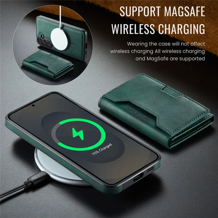 MAGKING K4 Series For Samsung Galaxy S25 FE Magnetic Case Detachable Wallet PU TPU PC Phone Cover - Green - 7