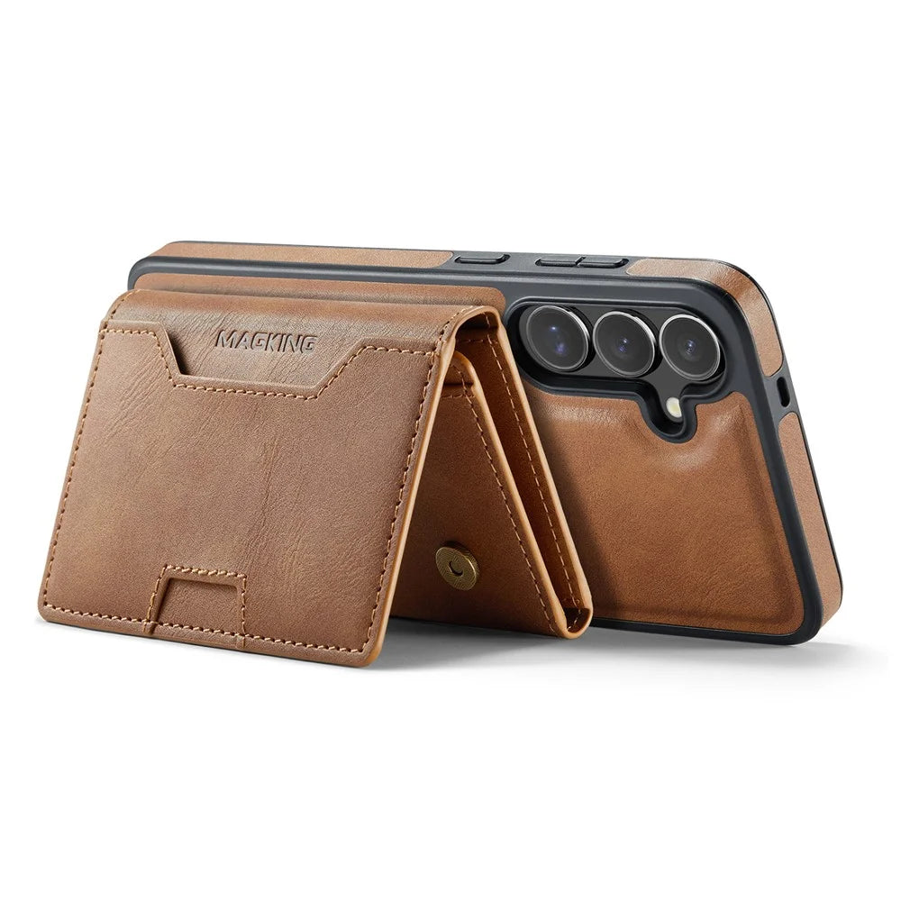 MAGKING K4 Series For Samsung Galaxy S25 Magnetic Case Detachable Wallet PU TPU PC Phone Cover - Brown - 2