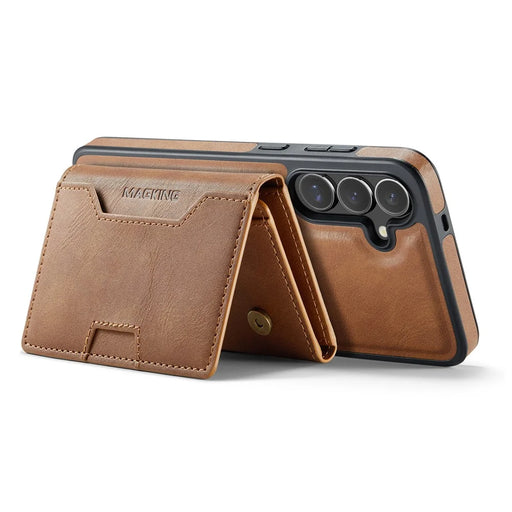 MAGKING K4 Series For Samsung Galaxy S25 Magnetic Case Detachable Wallet PU TPU PC Phone Cover - Brown - 2