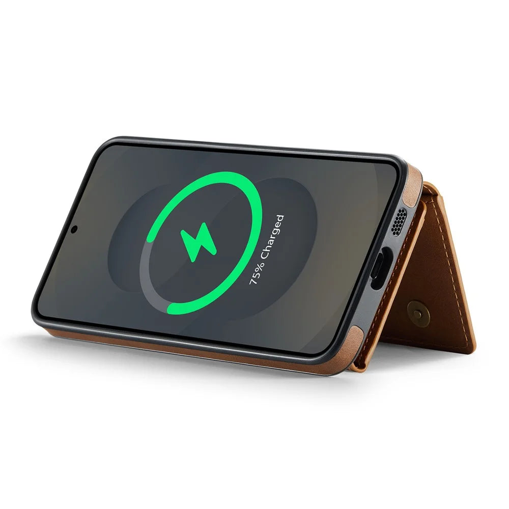 MAGKING K4 Series For Samsung Galaxy S25 Magnetic Case Detachable Wallet PU TPU PC Phone Cover - Brown - 3