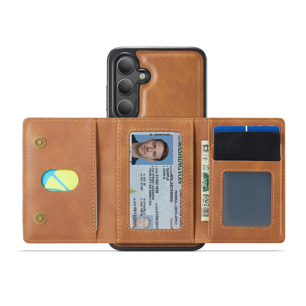 MAGKING K4 Series For Samsung Galaxy S25 Magnetic Case Detachable Wallet PU TPU PC Phone Cover - Brown - 4