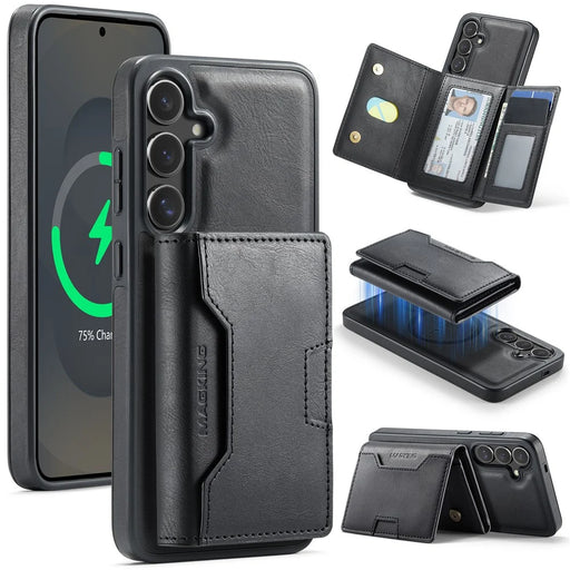 MAGKING K4 Series For Samsung Galaxy S25+ Magnetic Case Detachable Wallet PU TPU PC Phone Cover - Black - 1