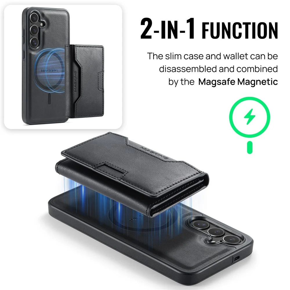 MAGKING K4 Series For Samsung Galaxy S25+ Magnetic Case Detachable Wallet PU TPU PC Phone Cover - Black - 5
