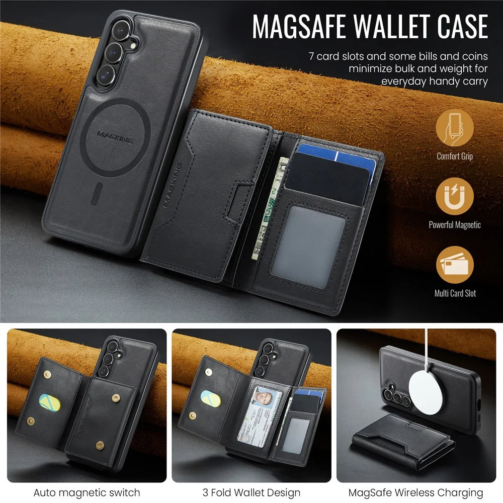 MAGKING K4 Series For Samsung Galaxy S25+ Magnetic Case Detachable Wallet PU TPU PC Phone Cover - Black - 6