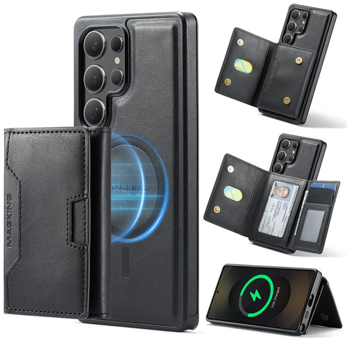 MAGKING K4 Series For Samsung Galaxy S25 Ultra Magnetic Case Detachable Wallet PU TPU PC Phone Cover - Black - 1