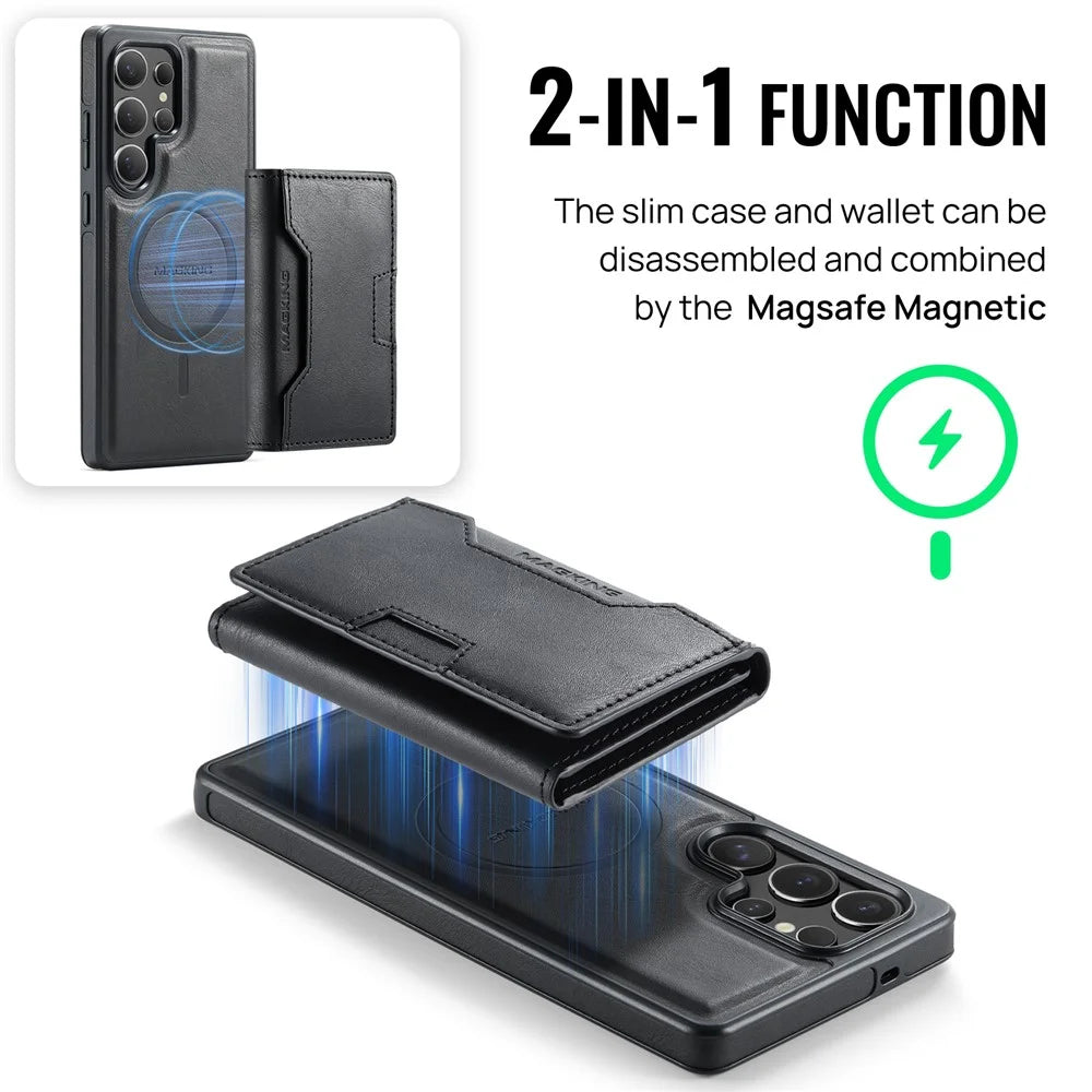 MAGKING K4 Series For Samsung Galaxy S25 Ultra Magnetic Case Detachable Wallet PU TPU PC Phone Cover - Black - 5