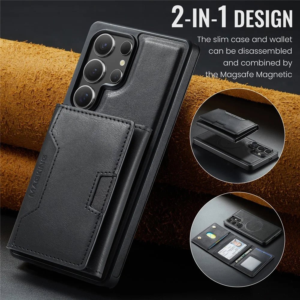 MAGKING K4 Series For Samsung Galaxy S25 Ultra Magnetic Case Detachable Wallet PU TPU PC Phone Cover - Black - 6