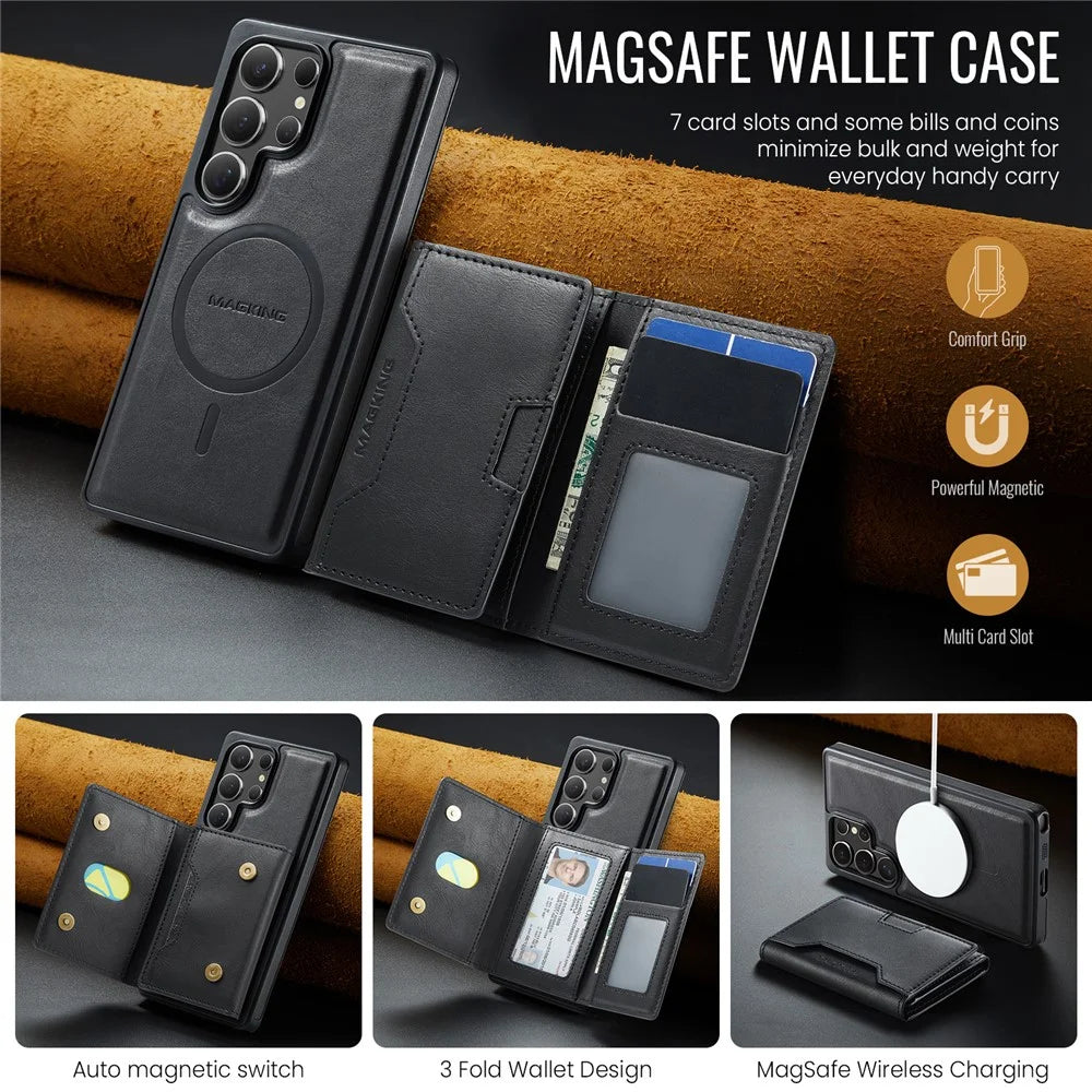 MAGKING K4 Series For Samsung Galaxy S25 Ultra Magnetic Case Detachable Wallet PU TPU PC Phone Cover - Black - 7