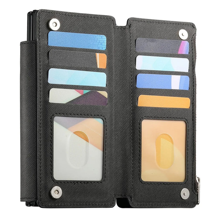 For Samsung Galaxy Z Fold5 5G Magnetic Case Detachable Wallet Stand Cloth Texture PU Leather Foldable Screen Phone Cover - Black - 2