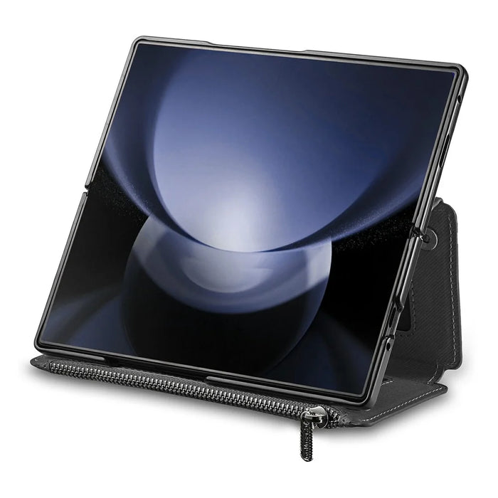 For Samsung Galaxy Z Fold5 5G Magnetic Case Detachable Wallet Stand Cloth Texture PU Leather Foldable Screen Phone Cover - Black - 4