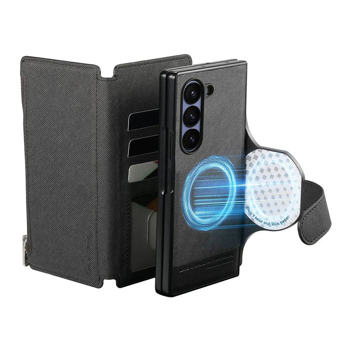 For Samsung Galaxy Z Fold5 5G Magnetic Case Detachable Wallet Stand Cloth Texture PU Leather Foldable Screen Phone Cover - Black - 5