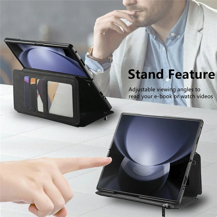 For Samsung Galaxy Z Fold5 5G Magnetic Case Detachable Wallet Stand Cloth Texture PU Leather Foldable Screen Phone Cover - Black - 7
