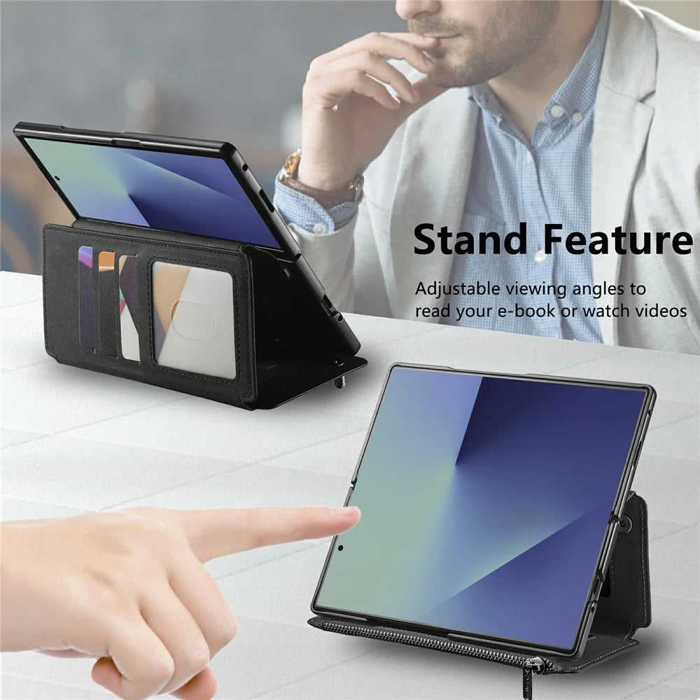 For Samsung Galaxy Z Fold7 5G Magnetic Case Detachable Wallet Stand Cloth Texture PU Leather Foldable Screen Phone Cover - Black - 7