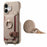 For iPhone 17 Case Card Holder Ring Kickstand Leather + PC Phone Cover with Shoulder Strap - Khaki - 2