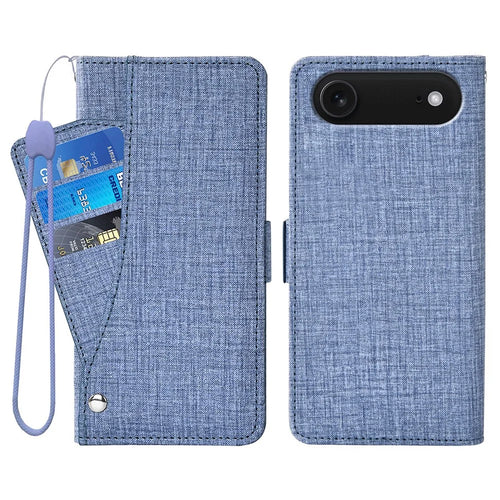 For iPhone Air Case Jean Cloth Texture PU Leather Wallet Phone Cover with Rotating Card Slots - Blue - 1