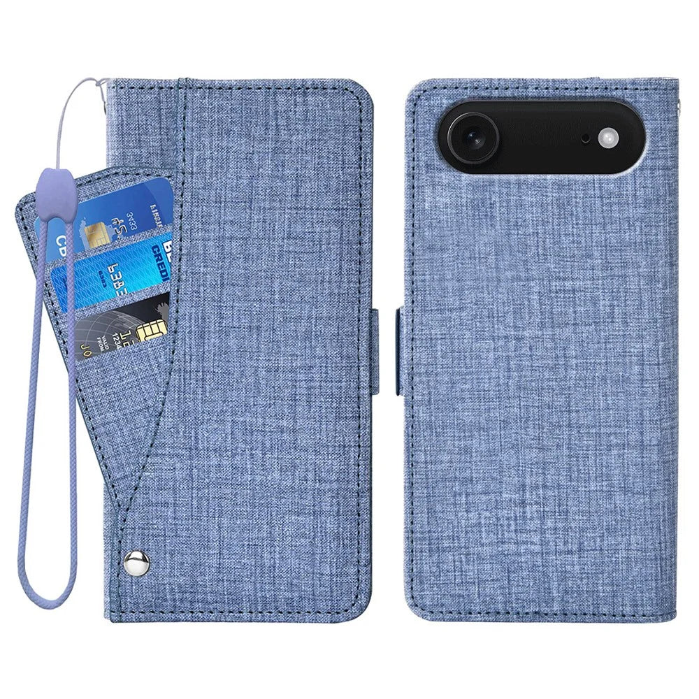 For iPhone Air Case Jean Cloth Texture PU Leather Wallet Phone Cover with Rotating Card Slots - Blue - 1