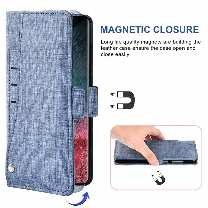 For iPhone 17 Pro Max Case Jean Cloth Texture PU Leather Wallet Phone Cover with Rotating Card Slots - Blue - 4