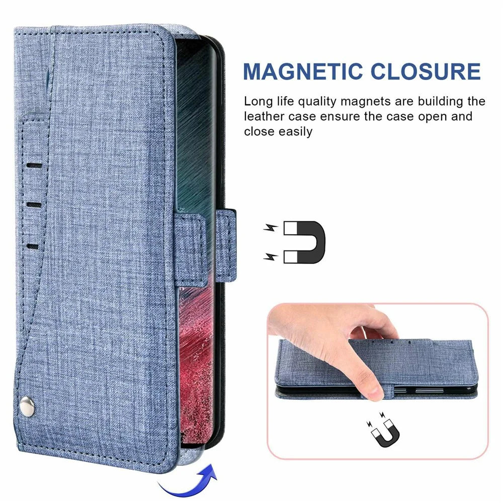For iPhone 16 Case Jean Cloth Texture PU Leather Wallet Phone Cover with Rotating Card Slots - Blue - 4