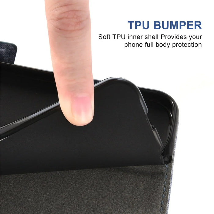 For Google Pixel 10 Pro XL  /  Pixel 9 Pro XL Case Jean Cloth Texture PU Leather Wallet Phone Cover with Rotating Card Slots - Blue - 6