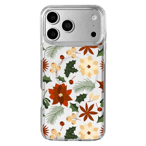 EYCASE Christmas Series for iPhone 17 Pro Max Case Clear Edge Pattern Print TPU + Acrylic Cover Compatible with MagSafe - Vintage Christmas Floral - 1