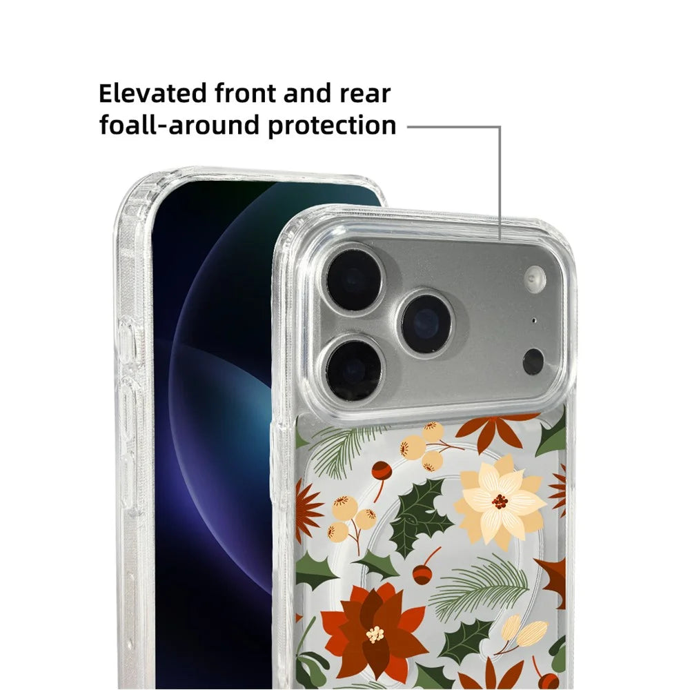 EYCASE Christmas Series for iPhone 17 Pro Max Case Clear Edge Pattern Print TPU + Acrylic Cover Compatible with MagSafe - Vintage Christmas Floral - 5