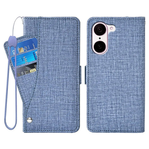 For OnePlus Nord CE5 5G  /  Ace 5 Racing 5G Case Jean Cloth Texture PU Leather Wallet Phone Cover with Rotating Card Slots - Blue - 1