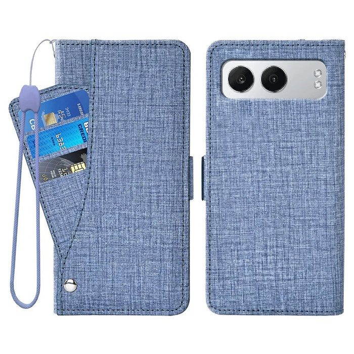 For OnePlus Nord 4 Case Jean Cloth Texture PU Leather Wallet Phone Cover with Rotating Card Slots - Blue - 1