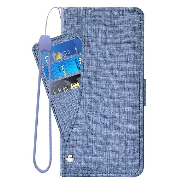 For OnePlus Nord 4 Case Jean Cloth Texture PU Leather Wallet Phone Cover with Rotating Card Slots - Blue - 7