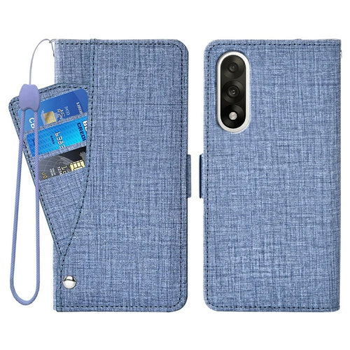 For OnePlus Nord 5 5G  /  Ace 5 Ultra 5G Case Jean Cloth Texture PU Leather Wallet Phone Cover with Rotating Card Slots - Blue - 1
