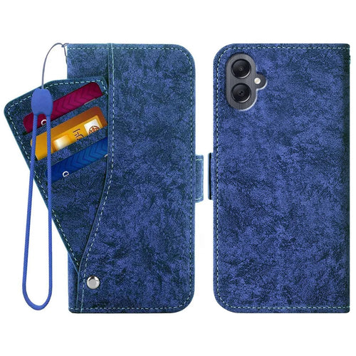 For Samsung Galaxy A05 4G Case Water-ink Painting Wallet PU Leather Phone Cover with Rotating Card Slots - Blue - 1