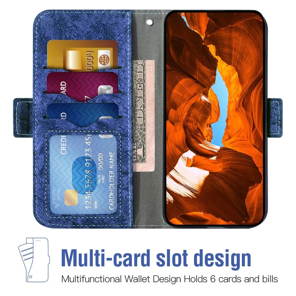 For Samsung Galaxy A35 5G Case Water-ink Painting Wallet PU Leather Phone Cover with Rotating Card Slots - Blue - 2