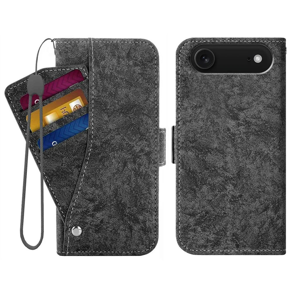 For iPhone Air Case Water-ink Painting Wallet PU Leather Phone Cover with Rotating Card Slots - Black - 1