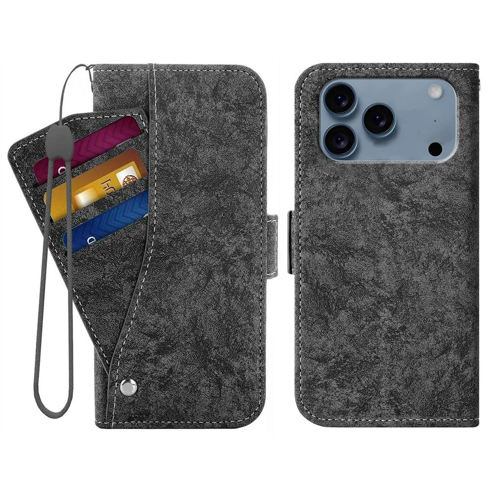For iPhone 17 Pro Max Case Water-ink Painting Wallet PU Leather Phone Cover with Rotating Card Slots - Black - 1