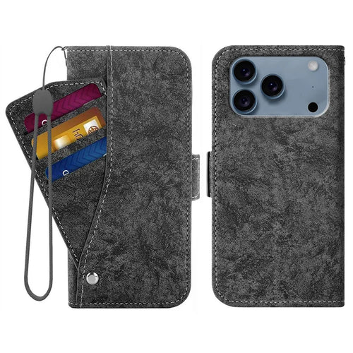 For iPhone 17 Pro Max Case Water-ink Painting Wallet PU Leather Phone Cover with Rotating Card Slots - Black - 1