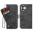 For iPhone 16 Plus Case Water-ink Painting Wallet PU Leather Phone Cover with Rotating Card Slots - Black - 1