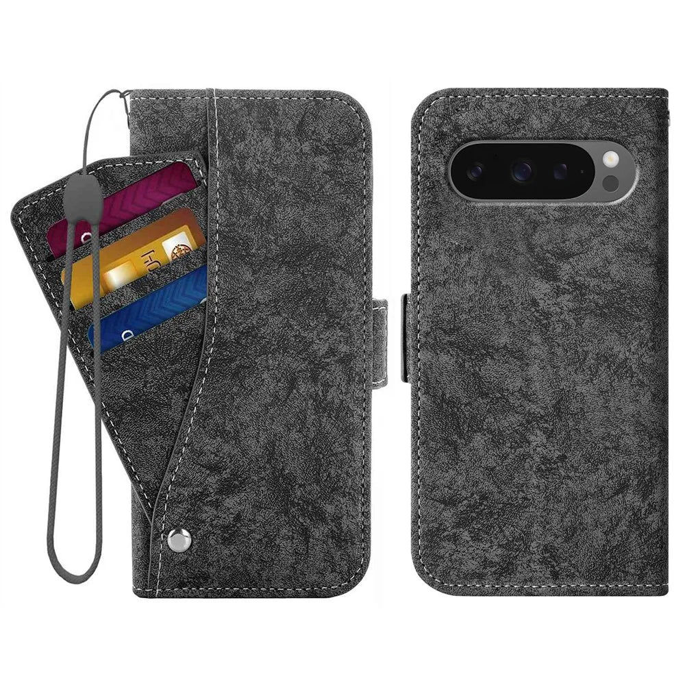 For Google Pixel 10 Pro XL  /  9 Pro XL Case Water-ink Painting Wallet PU Leather Phone Cover with Rotating Card Slots - Black - 1