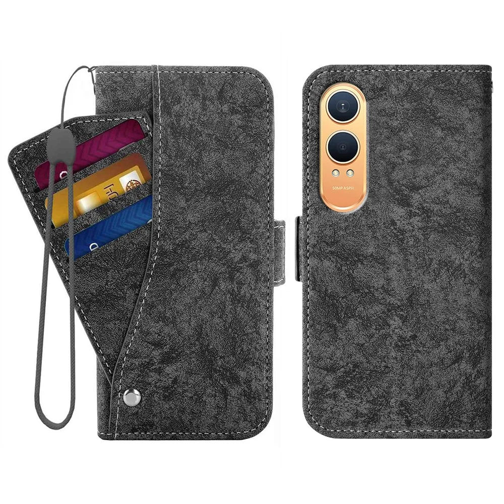 For OnePlus Nord CE4 Lite 5G  /  Oppo K12x 5G (China) Case Water-ink Painting Wallet PU Leather Phone Cover with Rotating Card Slots - Black - 1