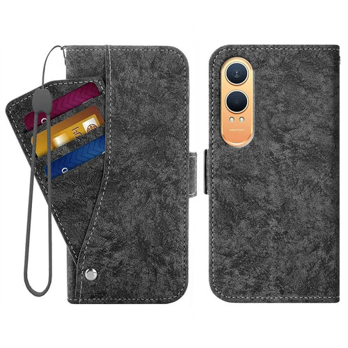 For OnePlus Nord CE4 Lite 5G  /  Oppo K12x 5G (China) Case Water-ink Painting Wallet PU Leather Phone Cover with Rotating Card Slots - Black - 1