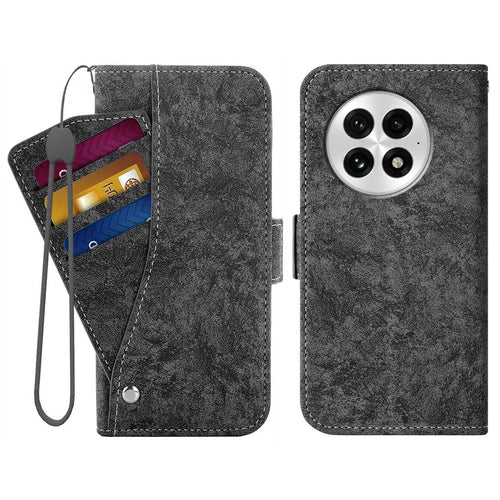 For OnePlus 13 Case Water-ink Painting Wallet PU Leather Phone Cover with Rotating Card Slots - Black - 1