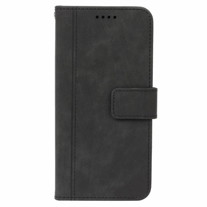 For iPhone 17 Leather Wallet Case Solid Color Skin-feel Line Splicing Phone Cover with Magnetic Clasp - Black - 5