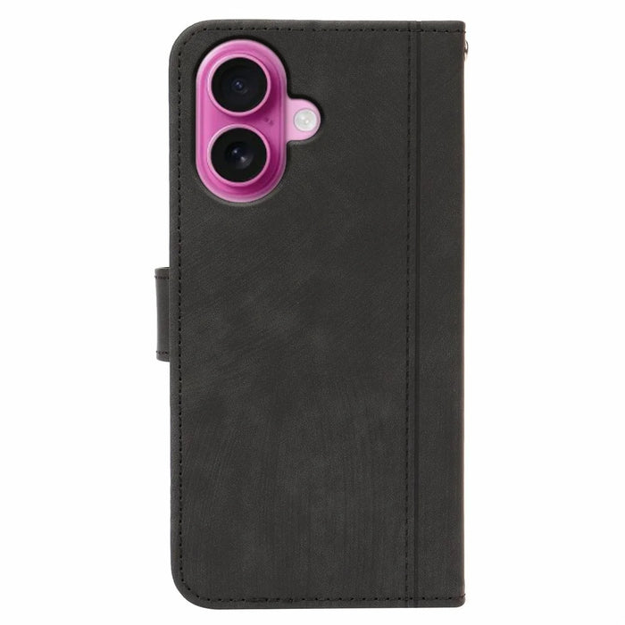 For iPhone 17 Leather Wallet Case Solid Color Skin-feel Line Splicing Phone Cover with Magnetic Clasp - Black - 6