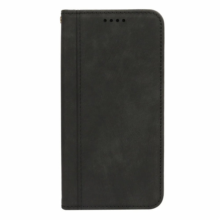 For iPhone 16 Pro Max Leather Case Strong Magnetic Skin-Like Texture Embossed Lines Wallet Stand Phone Cover - Black - 6