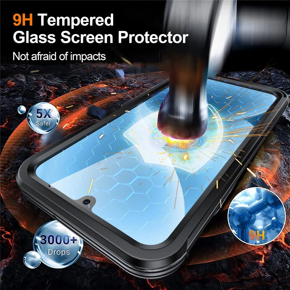 For Samsung Galaxy A17 4G / 5G Magnetic Case PC + TPU Phone Cover with Tempered Glass Screen Film - Black - 2
