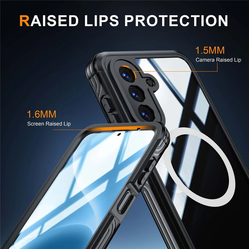 For Samsung Galaxy A17 4G / 5G Magnetic Case PC + TPU Phone Cover with Tempered Glass Screen Film - Black - 3