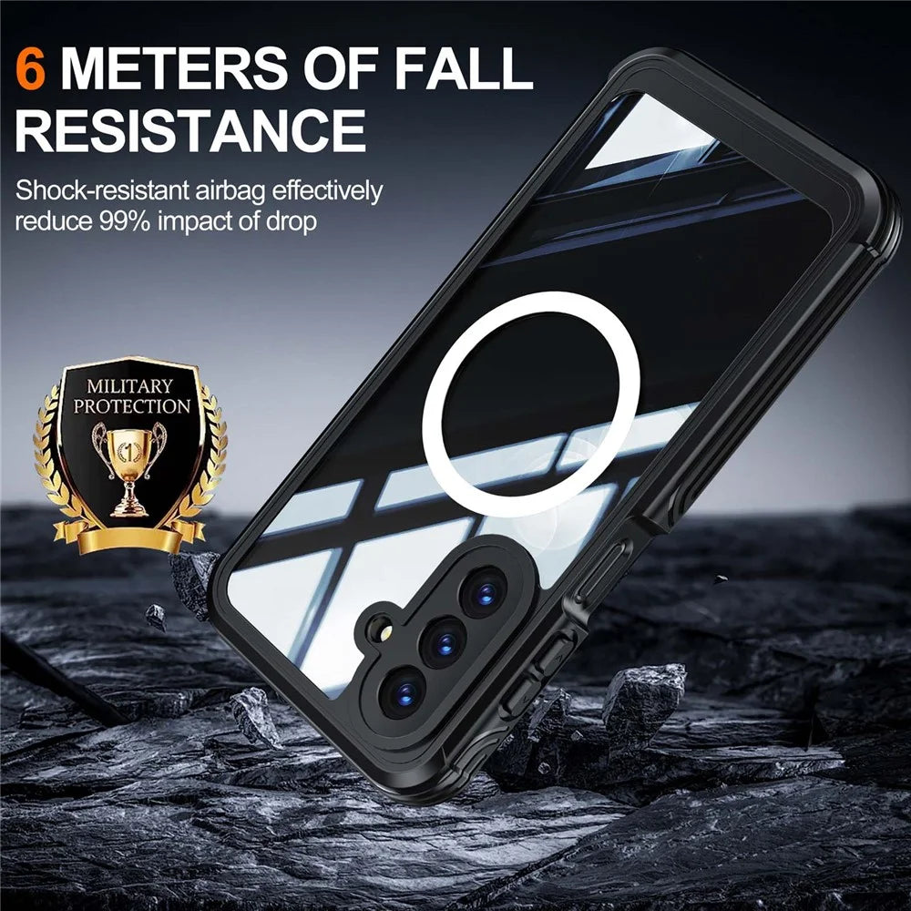 For Samsung Galaxy A17 4G / 5G Magnetic Case PC + TPU Phone Cover with Tempered Glass Screen Film - Black - 4