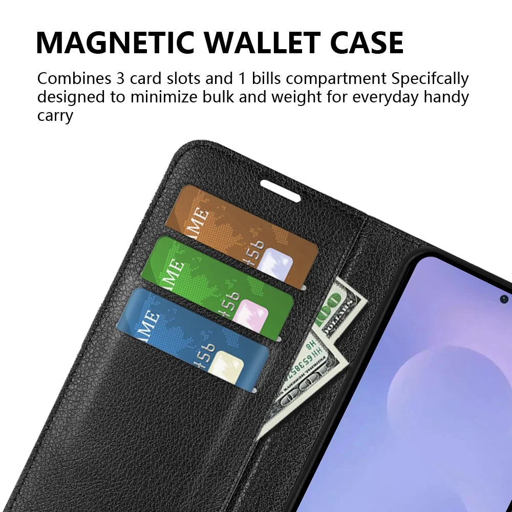 AMORUS For Samsung Galaxy S26 Wallet Case Litchi Texture Shockproof Leather Flip Stand Phone Cover - Black - 4