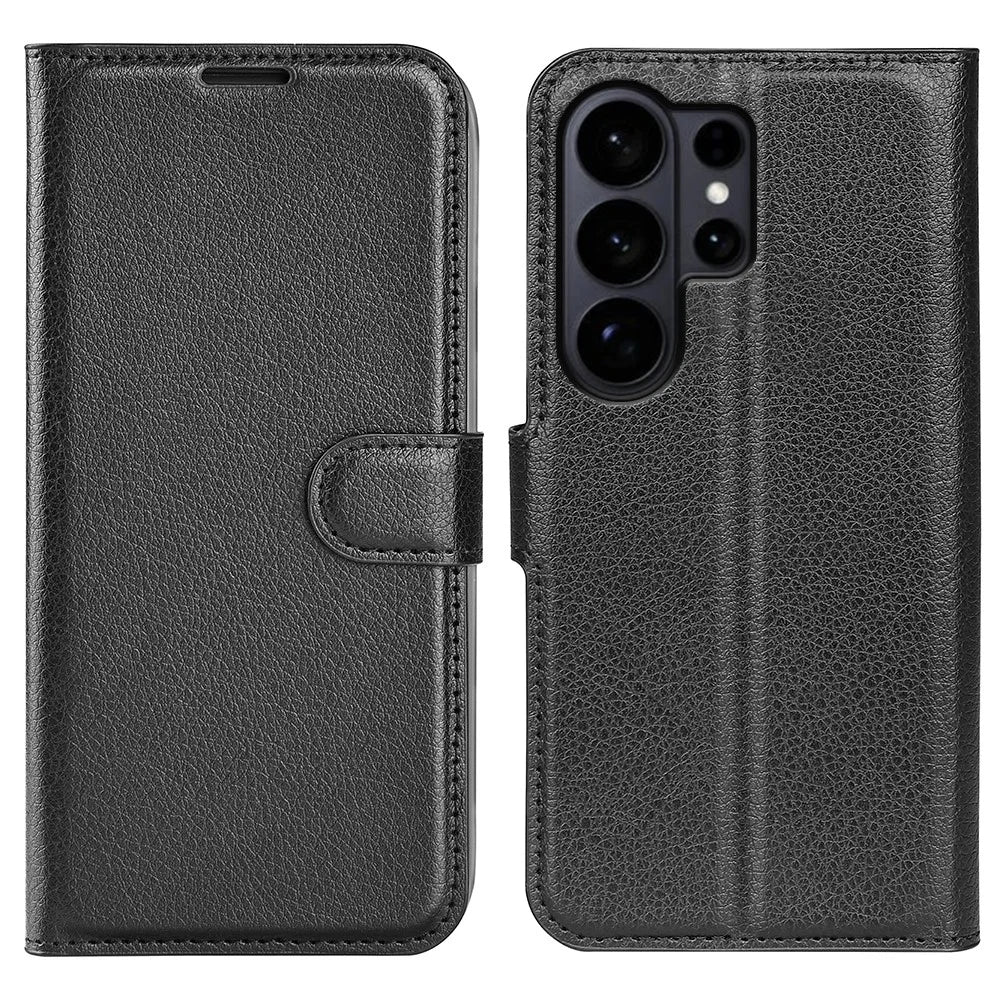 AMORUS For Samsung Galaxy S26 Ultra Wallet Case Litchi Texture Shockproof Leather Flip Stand Phone Cover - Black - 1
