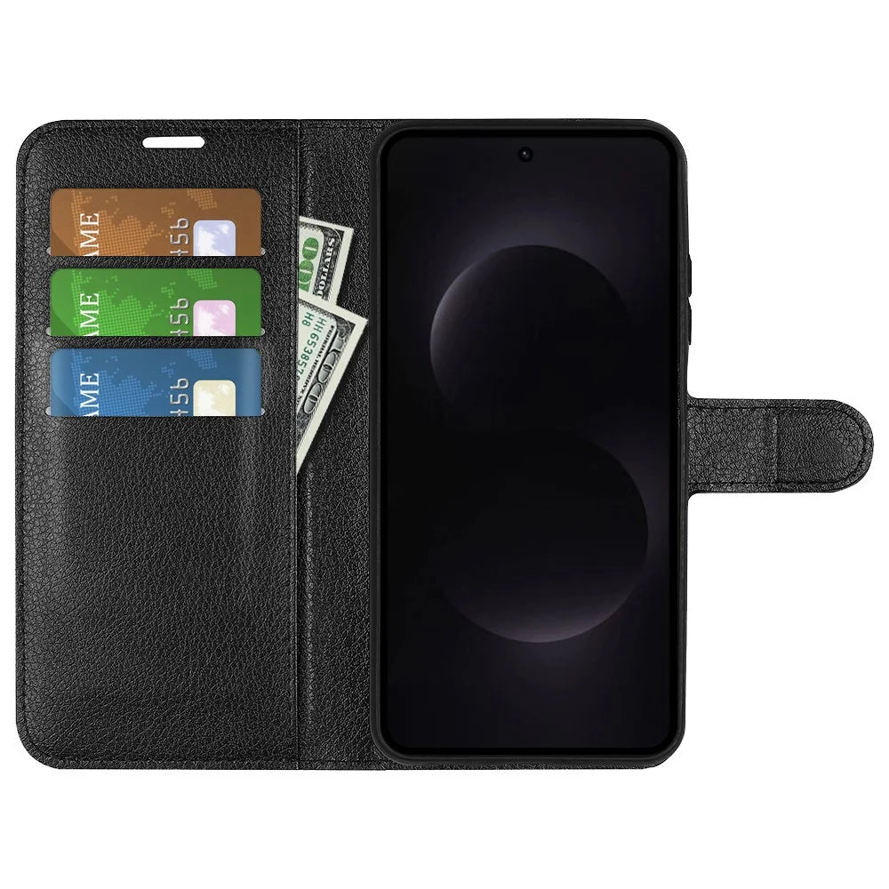 AMORUS For Samsung Galaxy S26 Ultra Wallet Case Litchi Texture Shockproof Leather Flip Stand Phone Cover - Black - 2