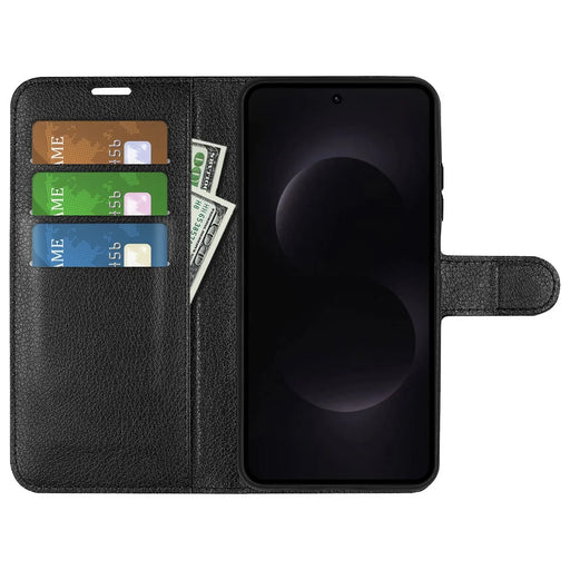 AMORUS For Samsung Galaxy S26 Ultra Wallet Case Litchi Texture Shockproof Leather Flip Stand Phone Cover - Black - 2