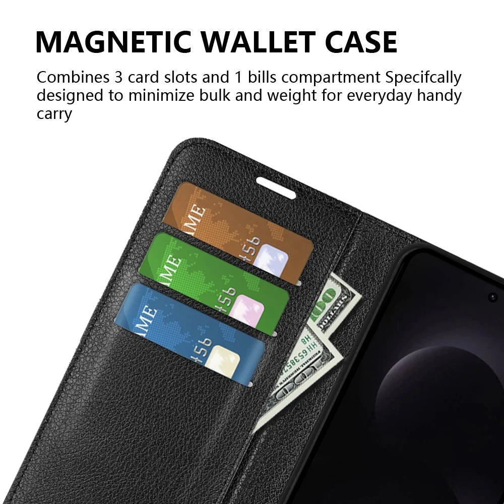 AMORUS For Samsung Galaxy S26 Ultra Wallet Case Litchi Texture Shockproof Leather Flip Stand Phone Cover - Black - 4